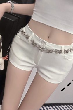 White High-Waisted Slim Fit Shorts for Women, Slimming Cut-Out Design, Trendy Hot Pants for Summer Style