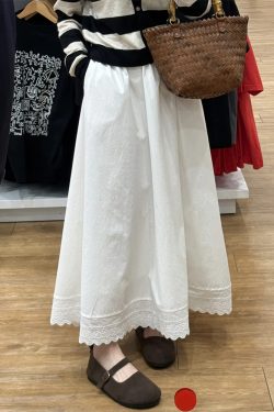 White Lace Splicing A-Line Half-Length Skirt for Women - 2025 New Style, Perfect for Petite Pear-Shaped Figures