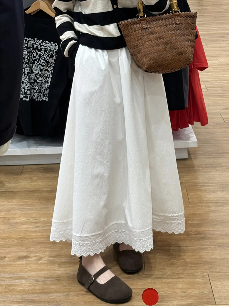 White Lace Splicing A-Line Half-Length Skirt for Women - 2025 New Style, Perfect for Petite Pear-Shaped Figures White Lace Splicing A-Line Half-Length Skirt for Women - 2025 New Style, Perfect for Petite Pear-Shaped Figures