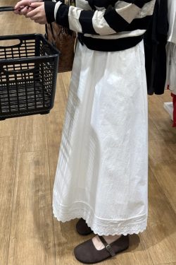 White Lace Splicing A-Line Half-Length Skirt for Women - 2025 New Style, Perfect for Petite Pear-Shaped Figures