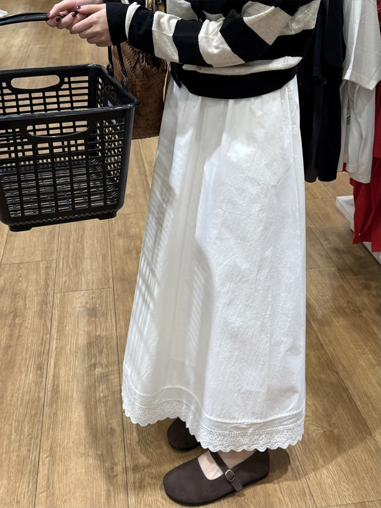 White Lace Splicing A-Line Half-Length Skirt for Women - 2025 New Style, Perfect for Petite Pear-Shaped Figures White Lace Splicing A-Line Half-Length Skirt for Women - 2025 New Style, Perfect for Petite Pear-Shaped Figures