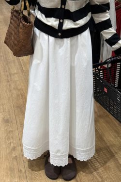 White Lace Splicing A-Line Half-Length Skirt for Women - 2025 New Style, Perfect for Petite Pear-Shaped Figures