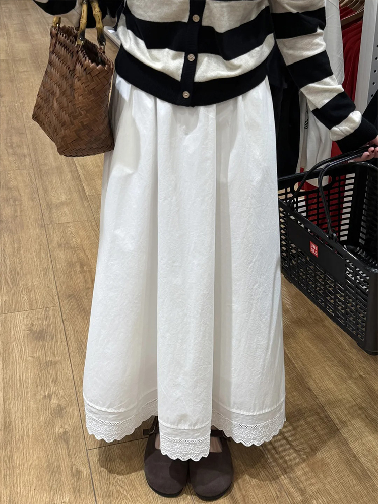 White Lace Splicing A-Line Half-Length Skirt for Women - 2025 New Style, Perfect for Petite Pear-Shaped Figures White Lace Splicing A-Line Half-Length Skirt for Women - 2025 New Style, Perfect for Petite Pear-Shaped Figures