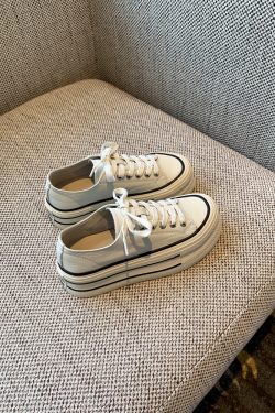 White Lace-Up Genuine Leather Sneakers for Women - Versatile Round Toe Thick Sole Casual Shoes for Spring 2025 Style