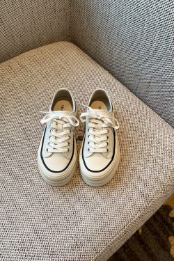 White Lace-Up Genuine Leather Sneakers for Women - Versatile Round Toe Thick Sole Casual Shoes for Spring 2025 Style