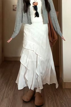 White Long Half Skirt 2025 - Korean Style Plus Size Irregular Mermaid Cake Skirt for a Slimming Look