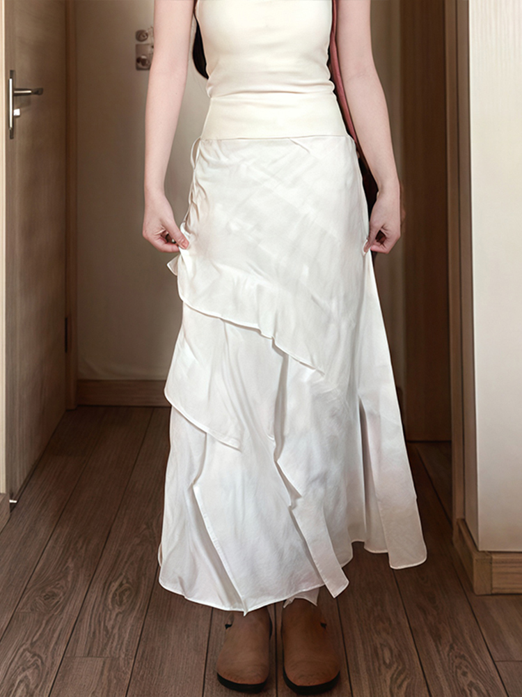 White Long Half Skirt 2025 - Korean Style Plus Size Irregular Mermaid Cake Skirt for a Slimming Look White Long Half Skirt 2025 - Korean Style Plus Size Irregular Mermaid Cake Skirt for a Slimming Look