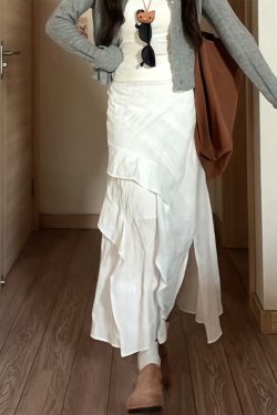 White Long Half Skirt 2025 - Korean Style Plus Size Irregular Mermaid Cake Skirt for a Slimming Look