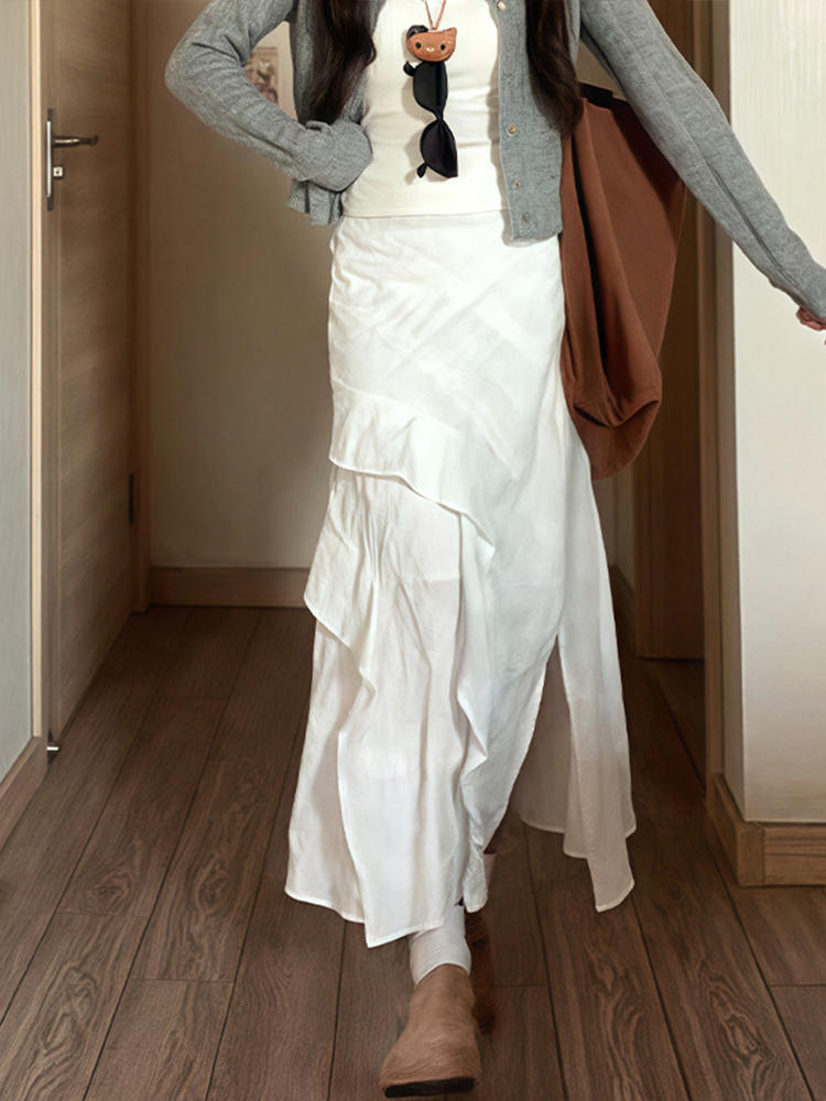 White Long Half Skirt 2025 - Korean Style Plus Size Irregular Mermaid Cake Skirt for a Slimming Look White Long Half Skirt 2025 - Korean Style Plus Size Irregular Mermaid Cake Skirt for a Slimming Look