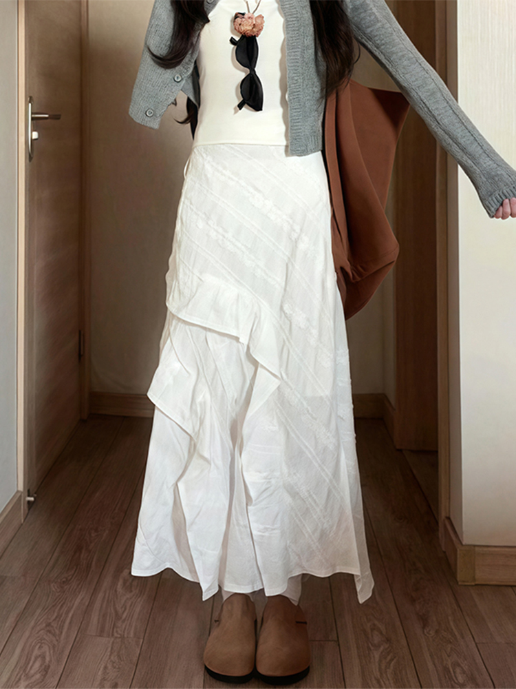 White Long Half Skirt 2025 - Korean Style Plus Size Irregular Mermaid Cake Skirt for a Slimming Look White Long Half Skirt 2025 - Korean Style Plus Size Irregular Mermaid Cake Skirt for a Slimming Look