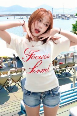 White Off-Shoulder T-Shirt for Women - Summer Letter Print, Slim Fit, Short Sleeve Cropped Top, Sexy Shoulder-Baring Style