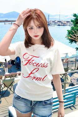 White Off-Shoulder T-Shirt for Women - Summer Letter Print, Slim Fit, Short Sleeve Cropped Top, Sexy Shoulder-Baring Style