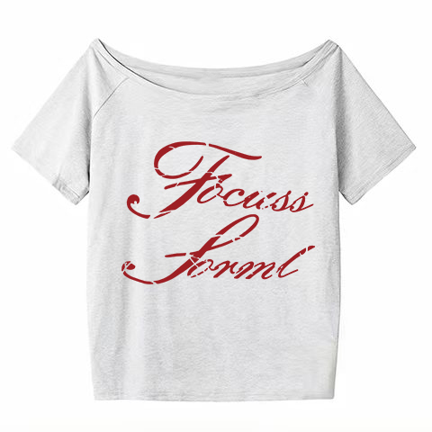 White Off-Shoulder T-Shirt for Women - Summer Letter Print, Slim Fit, Short Sleeve Cropped Top, Sexy Shoulder-Baring Style White Off-Shoulder T-Shirt for Women - Summer Letter Print, Slim Fit, Short Sleeve Cropped Top, Sexy Shoulder-Baring Style