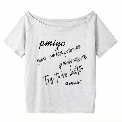 White Off-Shoulder T-Shirt for Women, Casual Summer Letter Print, Versatile Short Sleeves, College Style Hot Girl Top White Off-Shoulder T-Shirt for Women, Casual Summer Letter Print, Versatile Short Sleeves, College Style Hot Girl Top