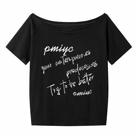 White Off-Shoulder T-Shirt for Women, Casual Summer Letter Print, Versatile Short Sleeves, College Style Hot Girl Top White Off-Shoulder T-Shirt for Women, Casual Summer Letter Print, Versatile Short Sleeves, College Style Hot Girl Top