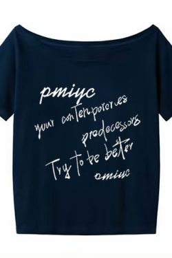 White Off-Shoulder T-Shirt for Women, Casual Summer Letter Print, Versatile Short Sleeves, College Style Hot Girl Top