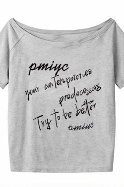 White Off-Shoulder T-Shirt for Women, Casual Summer Letter Print, Versatile Short Sleeves, College Style Hot Girl Top