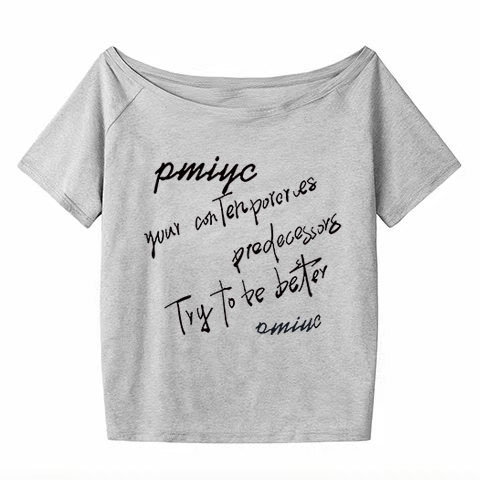 White Off-Shoulder T-Shirt for Women, Casual Summer Letter Print, Versatile Short Sleeves, College Style Hot Girl Top White Off-Shoulder T-Shirt for Women, Casual Summer Letter Print, Versatile Short Sleeves, College Style Hot Girl Top