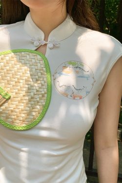 White Panda Print Short Sleeve T-Shirt for Women - Vintage Summer Slim Fit Buttoned Top, Y2K Style