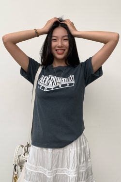 White Pearl Lace Silk Skirt & Vintage Ink Leak Printed Gray T-shirt Set - Hot Girl Aesthetic, Y2K Style, Dual Cultivation Look