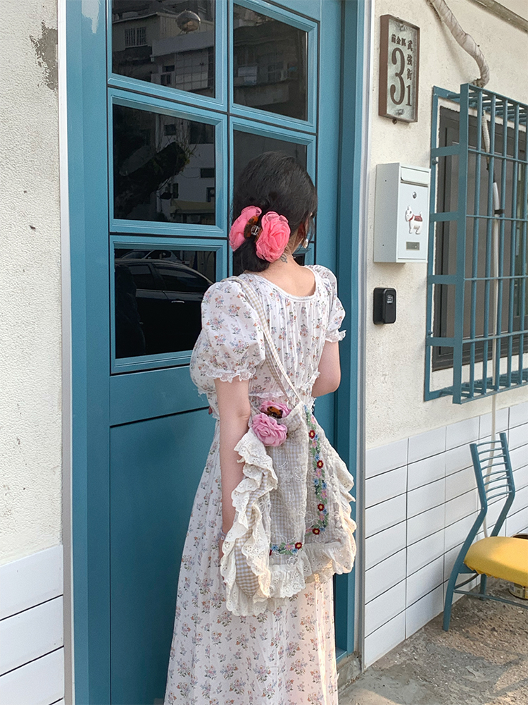 White Peony Lily Floral Dress - Women's Summer Loose Waist-Defined Long Dress in White - Vintage 90s Inspired Korean Style White Peony Lily Floral Dress - Women's Summer Loose Waist-Defined Long Dress in White - Vintage 90s Inspired Korean Style
