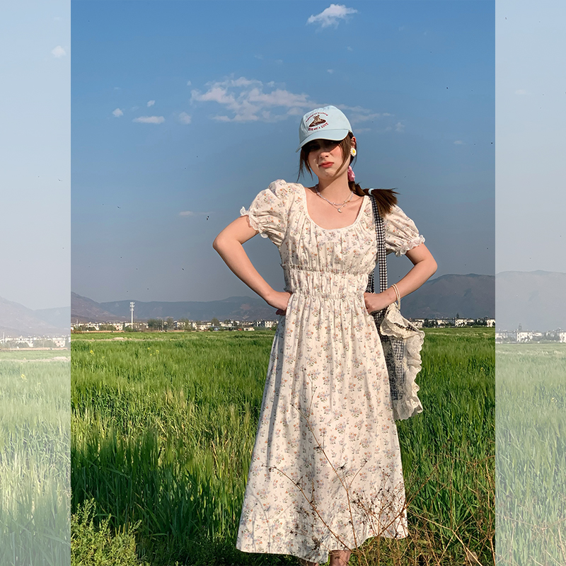 White Peony Lily Floral Dress - Women's Summer Loose Waist-Defined Long Dress in White - Vintage 90s Inspired Korean Style White Peony Lily Floral Dress - Women's Summer Loose Waist-Defined Long Dress in White - Vintage 90s Inspired Korean Style