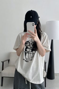 White Printed Short-Sleeve T-Shirt for Women - Loose Round Neck, Spring/Summer Cotton Top with Sun Grapefruit Design, Casual Style