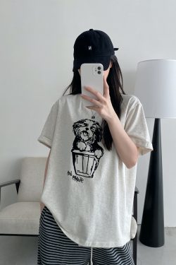 White Printed Short-Sleeve T-Shirt for Women - Loose Round Neck, Spring/Summer Cotton Top with Sun Grapefruit Design, Casual Style