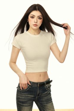 White Pure Cotton Short Sleeve T-Shirt for Women - Summer 2025 Slim Fit American Style Top
