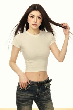 White Pure Cotton Short Sleeve T-Shirt for Women - Summer 2025 Slim Fit American Style Top