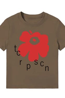 White Round Neck Short-Sleeve T-Shirt for Women with Red Floral Letter Print, Casual Slim Fit Summer Top, Y2K INS Style