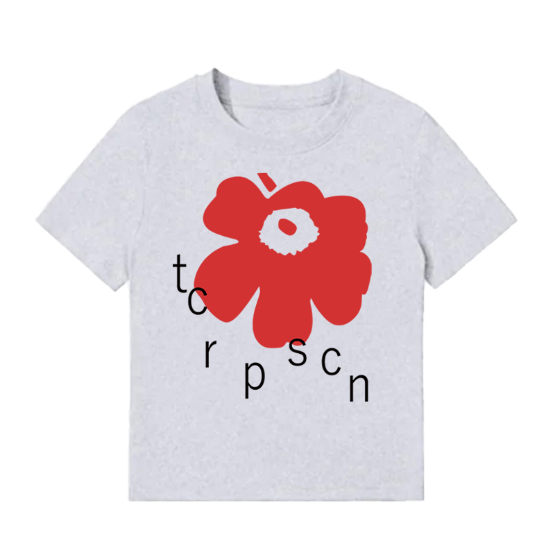 White Round Neck Short-Sleeve T-Shirt for Women with Red Floral Letter Print, Casual Slim Fit Summer Top, Y2K INS Style White Round Neck Short-Sleeve T-Shirt for Women with Red Floral Letter Print, Casual Slim Fit Summer Top, Y2K INS Style