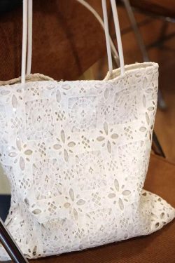 White Sequined Lace Handbag with Hollow Design - Large Capacity Commuter Tote & Shoulder Bag for Chic Everyday Style
