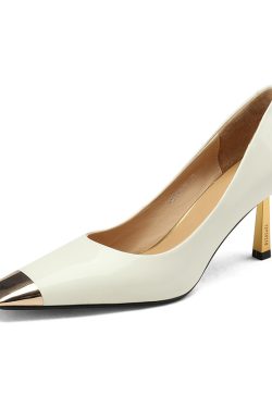 White Soft Leather High Heels for Women - Trendy Small Stiletto Pointed Mid-Heel Shoes, Italian Style, Elegant Footwear