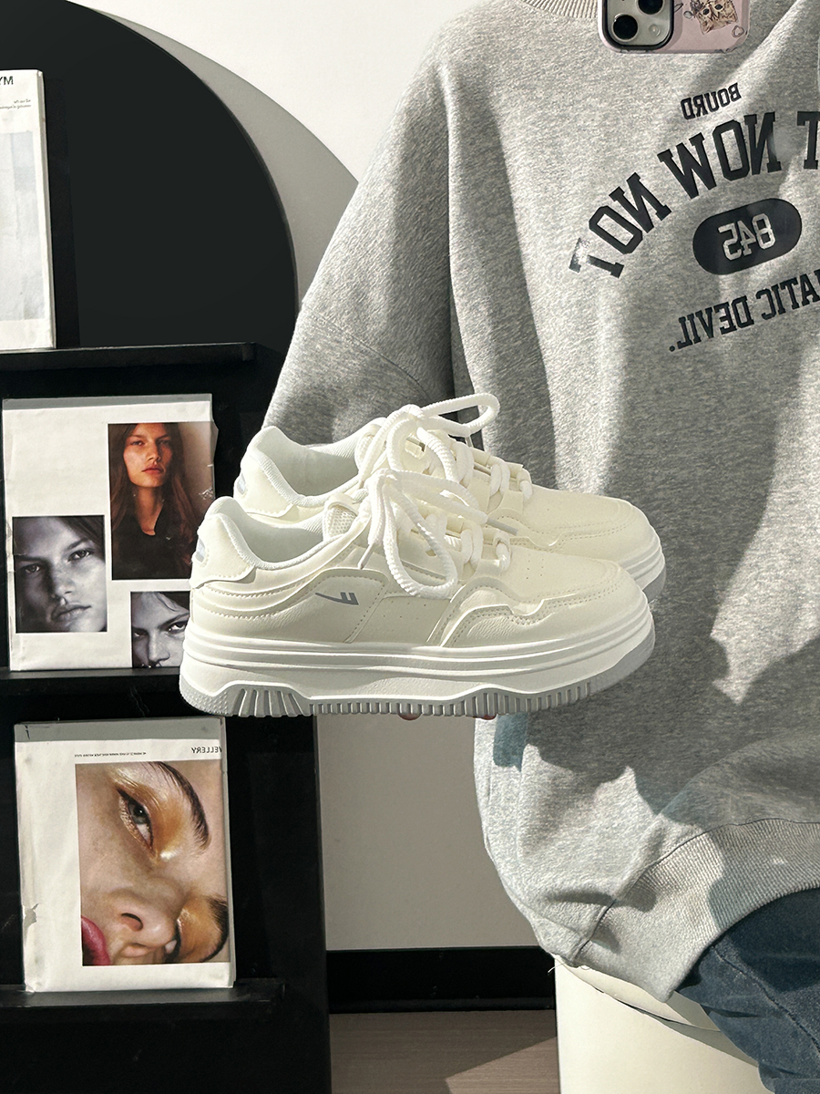 White Thick-Soled Casual Sneakers for Women - Simple Versatile Sports Shoes for Summer 2025, Trendy and Comfortable Footwear White Thick-Soled Casual Sneakers for Women - Simple Versatile Sports Shoes for Summer 2025, Trendy and Comfortable Footwear