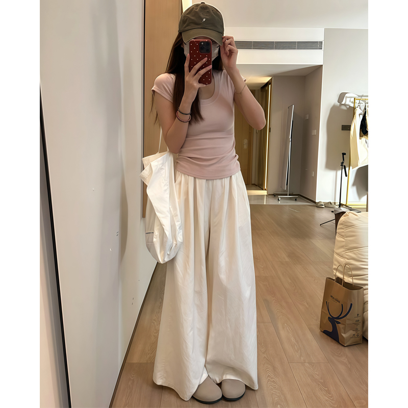 White Wide-Leg Casual Pants for Women - Summer 2025 Thin Loose BF Style Plus Size Draped Trousers White Wide-Leg Casual Pants for Women - Summer 2025 Thin Loose BF Style Plus Size Draped Trousers
