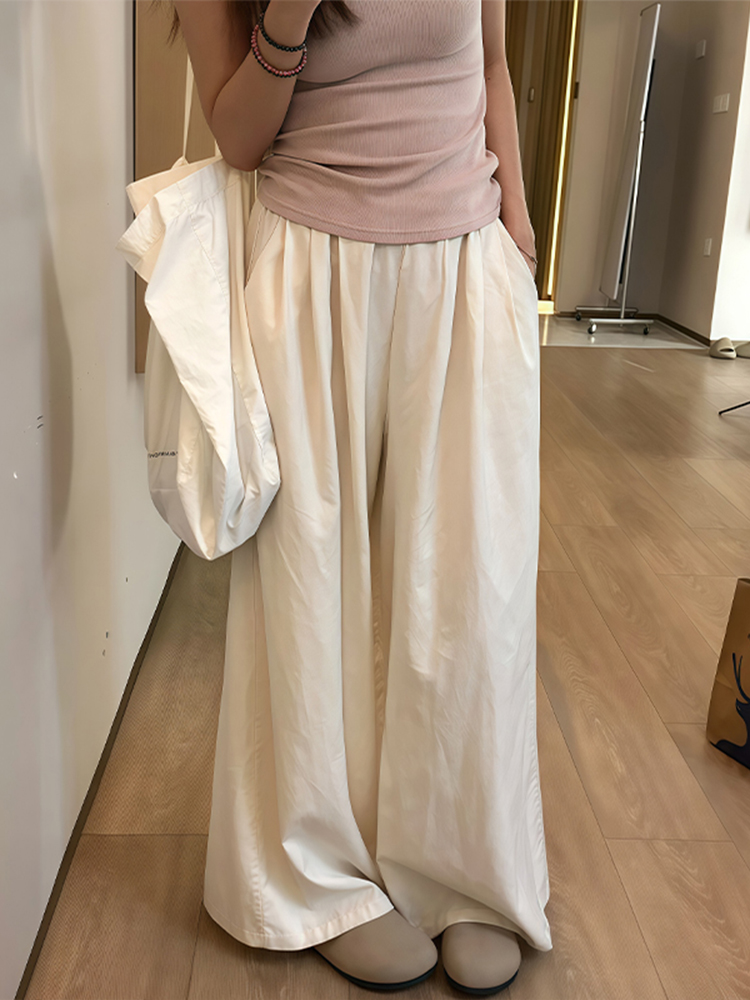 White Wide-Leg Casual Pants for Women - Summer 2025 Thin Loose BF Style Plus Size Draped Trousers White Wide-Leg Casual Pants for Women - Summer 2025 Thin Loose BF Style Plus Size Draped Trousers