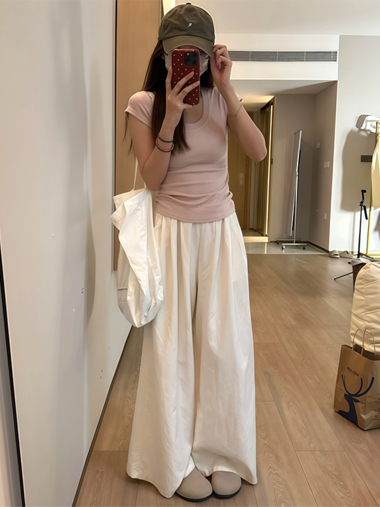 White Wide-Leg Casual Pants for Women - Summer 2025 Thin Loose BF Style Plus Size Draped Trousers White Wide-Leg Casual Pants for Women - Summer 2025 Thin Loose BF Style Plus Size Draped Trousers