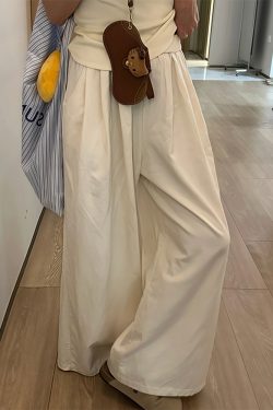 White Wide-Leg Casual Pants for Women - Summer 2025 Thin Loose BF Style Plus Size Draped Trousers