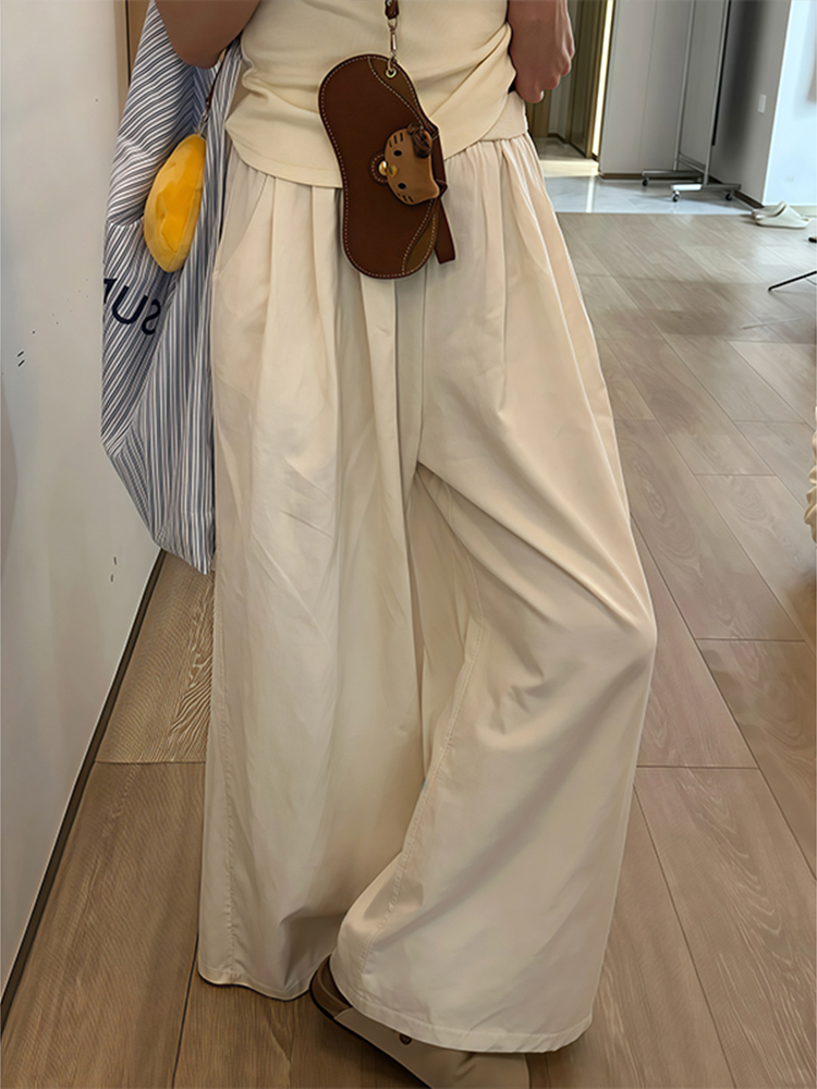 White Wide-Leg Casual Pants for Women - Summer 2025 Thin Loose BF Style Plus Size Draped Trousers White Wide-Leg Casual Pants for Women - Summer 2025 Thin Loose BF Style Plus Size Draped Trousers