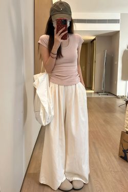 White Wide-Leg Casual Pants for Women - Summer 2025 Thin Loose BF Style Plus Size Draped Trousers