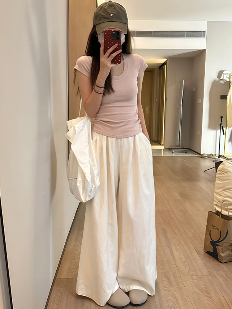 White Wide-Leg Casual Pants for Women - Summer 2025 Thin Loose BF Style Plus Size Draped Trousers White Wide-Leg Casual Pants for Women - Summer 2025 Thin Loose BF Style Plus Size Draped Trousers