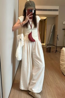 White Wide-Leg Casual Pants for Women - Summer 2025 Thin Loose BF Style Plus Size Draped Trousers