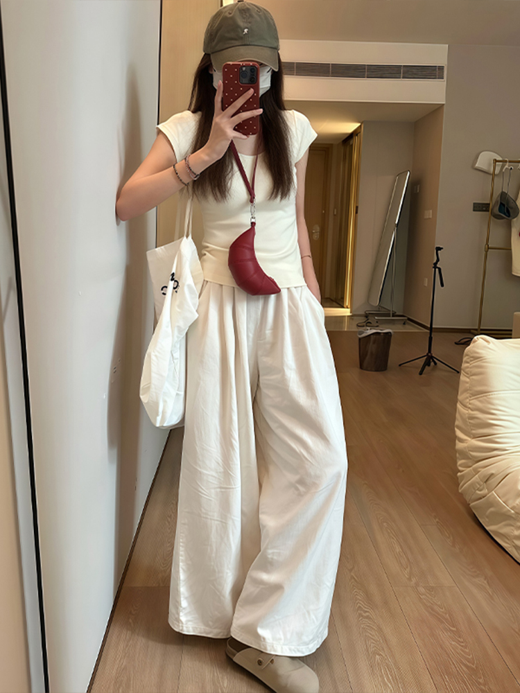 White Wide-Leg Casual Pants for Women - Summer 2025 Thin Loose BF Style Plus Size Draped Trousers White Wide-Leg Casual Pants for Women - Summer 2025 Thin Loose BF Style Plus Size Draped Trousers