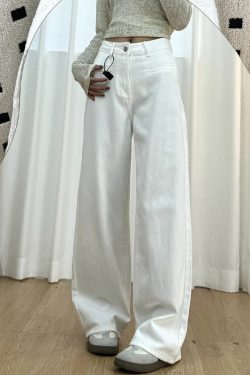 White Wide-Leg Jeans for Plus Size Women - 2025 New Style, Slimming Loose Straight-Leg Pants for Petite and Curvy Fit