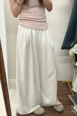 White Wide-Leg Pants for Women - Loose Fit Casual Summer Trousers - Relaxed Korean Style 2025 Fashion