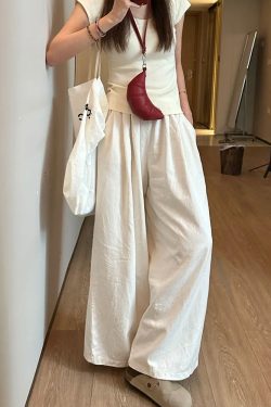 White Wide-Leg Pants for Women - Loose Fit Casual Summer Trousers - Relaxed Korean Style 2025 Fashion