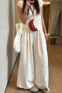 White Wide-Leg Pants for Women - Loose Fit Casual Summer Trousers - Relaxed Korean Style 2025 Fashion