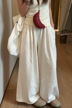 White Wide-Leg Pants for Women - Loose Fit Casual Summer Trousers - Relaxed Korean Style 2025 Fashion