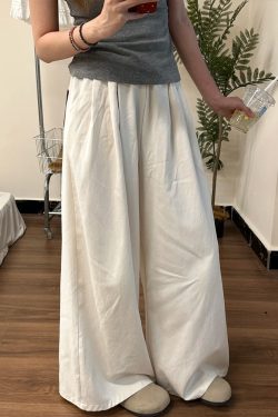 White Wide-Leg Pants for Women - Loose Fit Casual Summer Trousers - Relaxed Korean Style 2025 Fashion